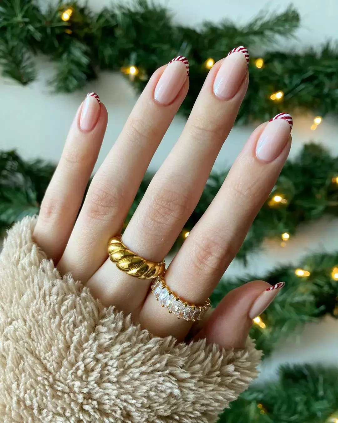 Candy Cane French Tips For Christmas