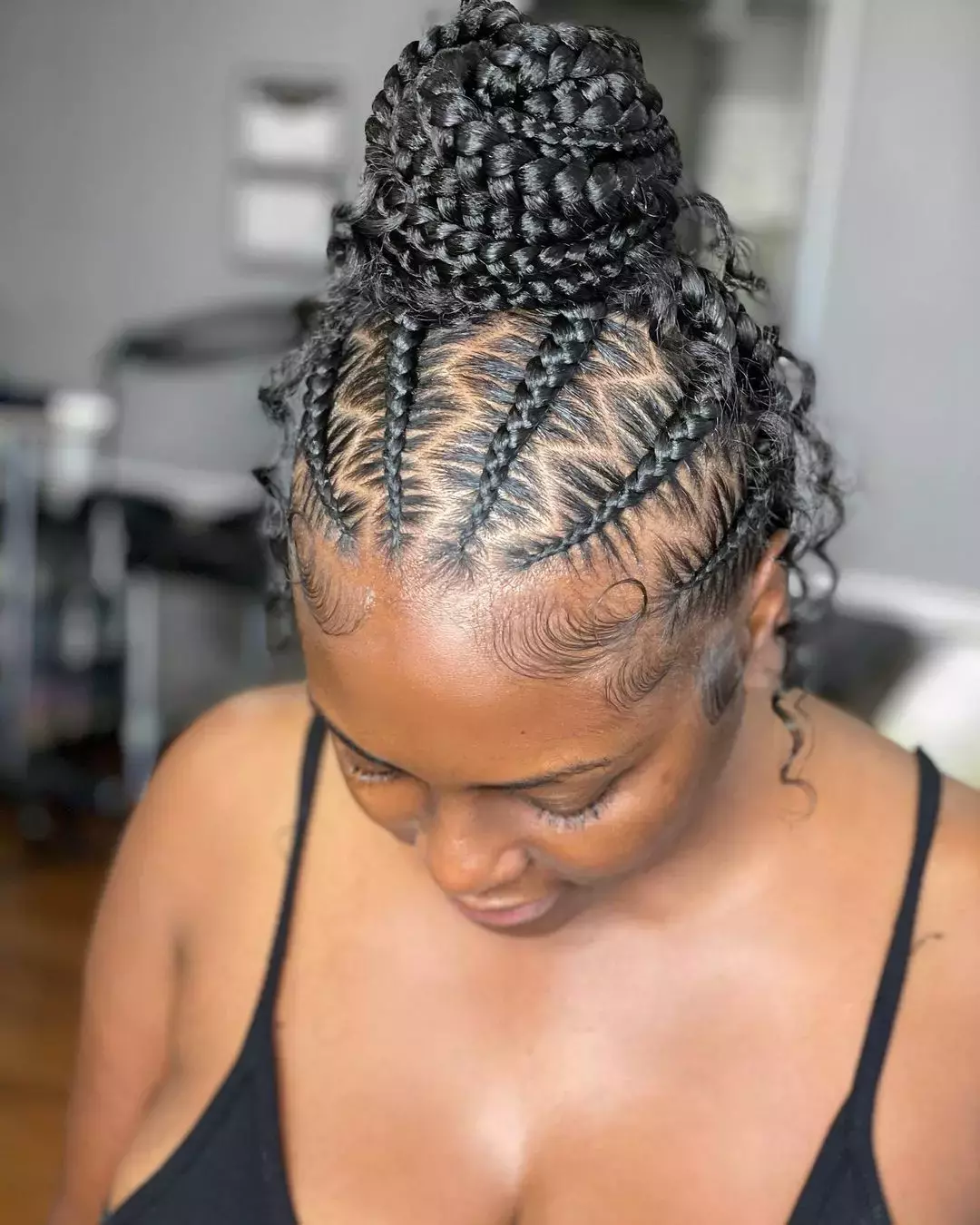 Ghana Braids Bun With Loose Curls