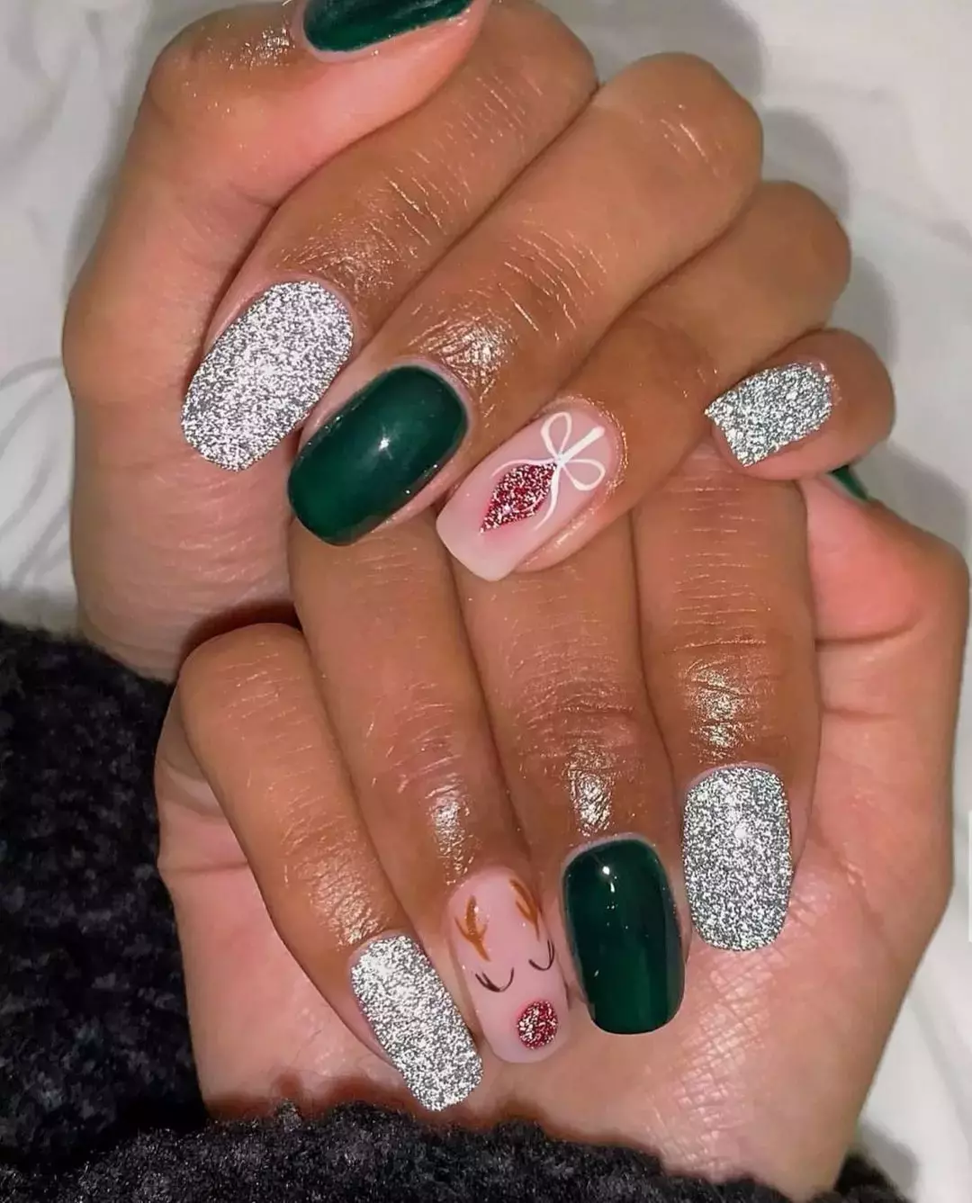 Glitter Christmas Ornament Nails