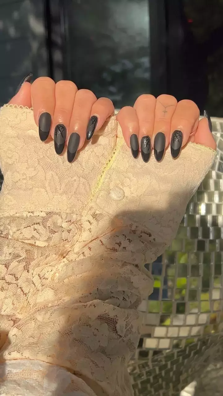 Matte Black Spiderweb Nails