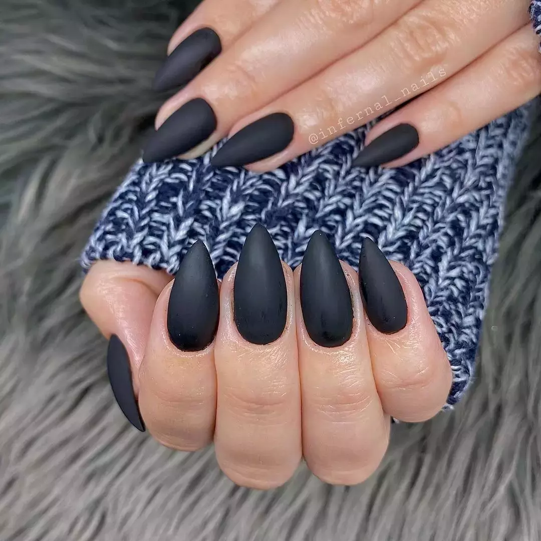 Matte Black Stiletto Nails