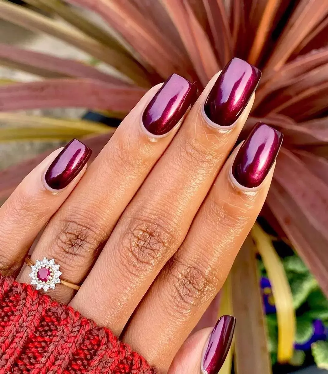 Metallic Burgundy Nails