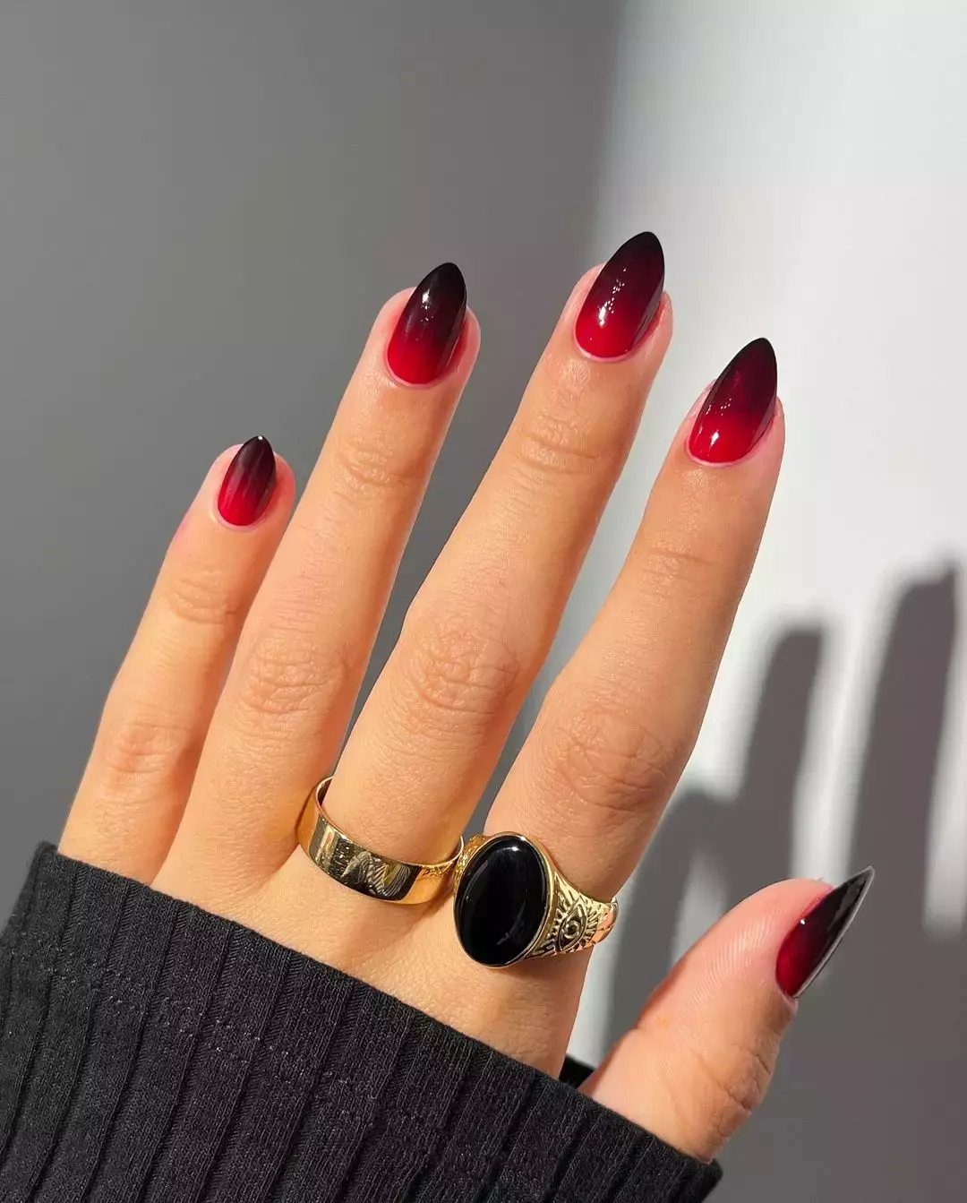 Red And Black Gradient Nail Design