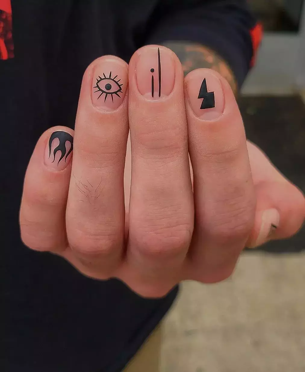 Tattoo Inspired Matte Black Nails