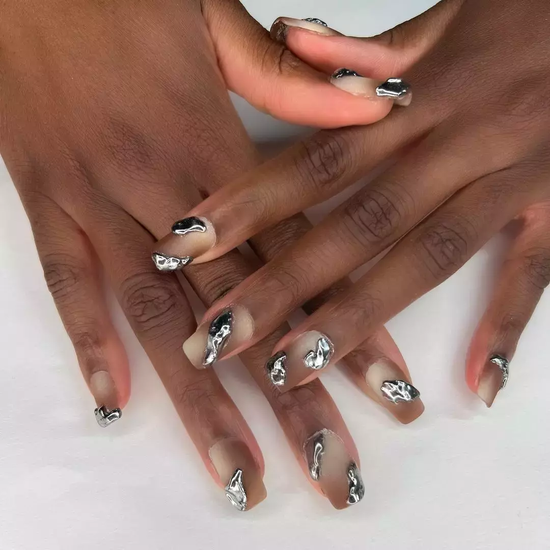 These Matte And Chrome Nails