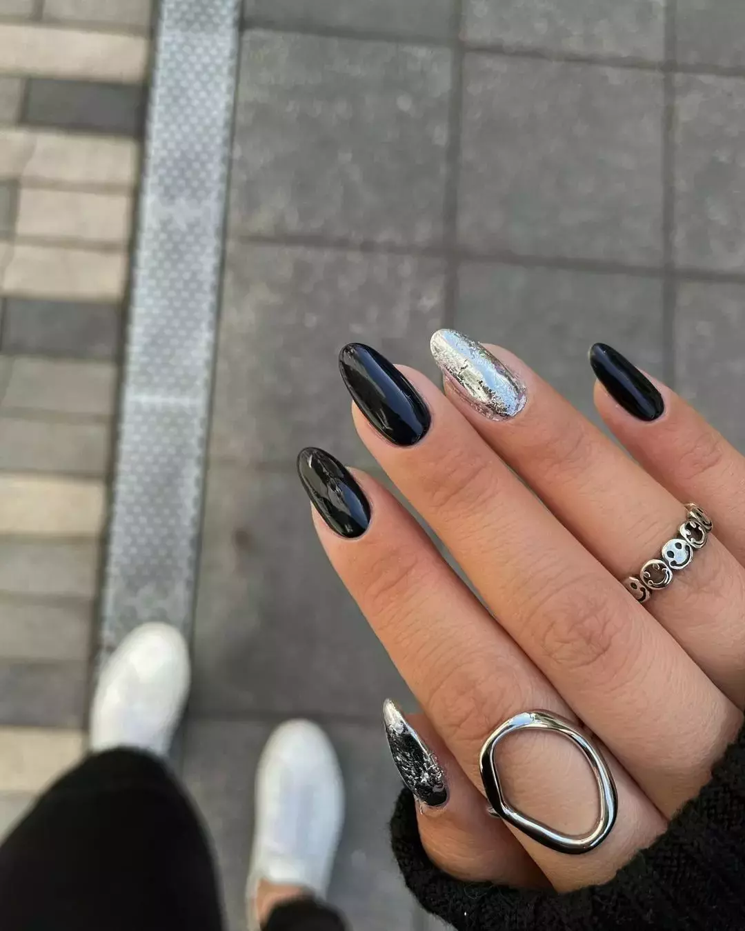 This Black Mani With A Chrome Accent Nail