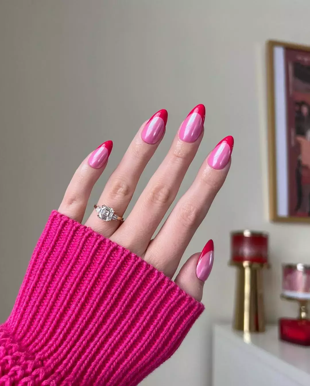 This Pink And Red Chrome Mani Idea