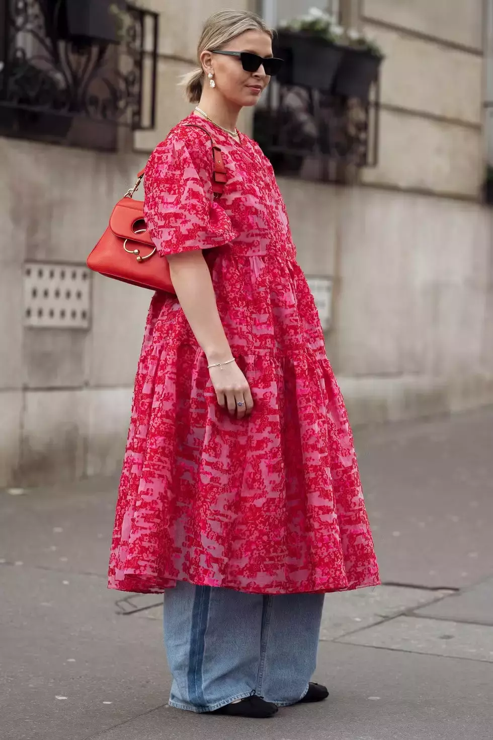 Tiered Dress Over Baggy Jeans