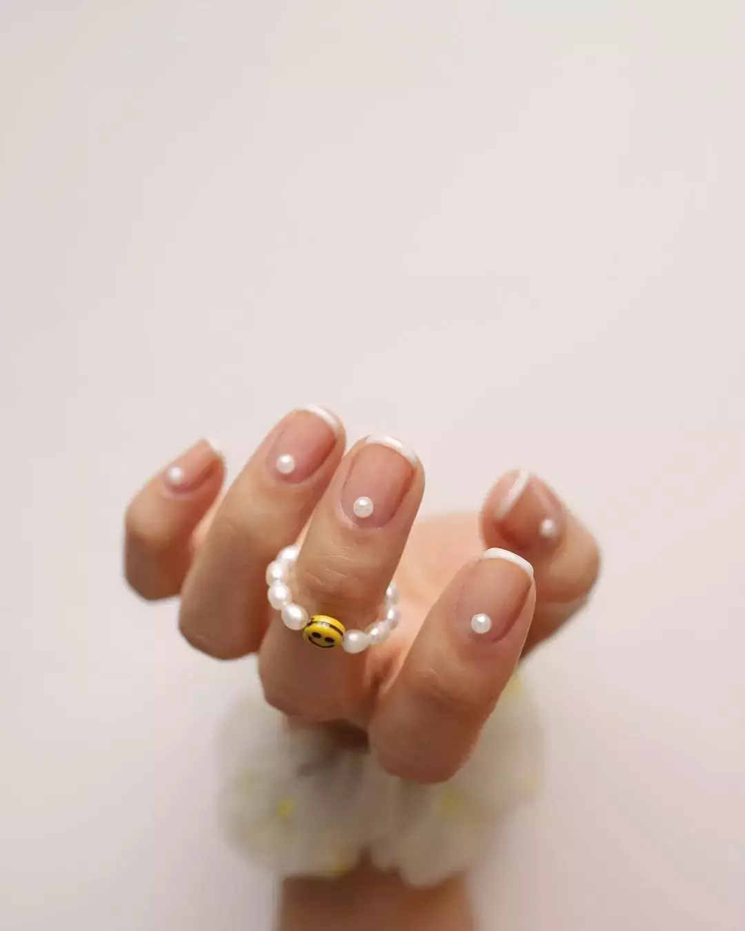 White French Tips With Pearl Accents