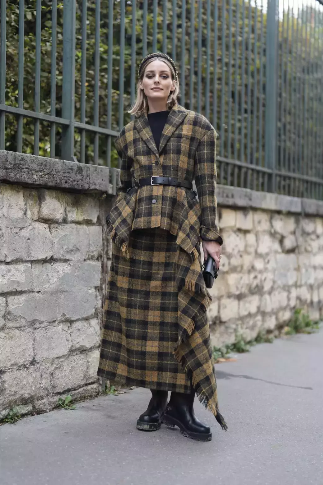 A Belted Plaid Blazer Skirt