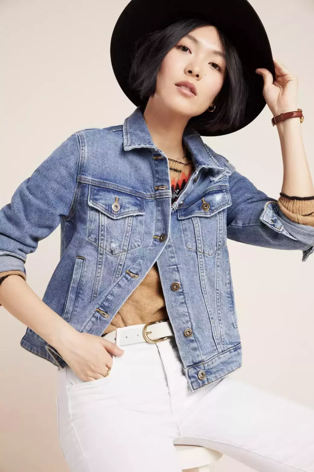 A Classic Denim Jacket White Jeans