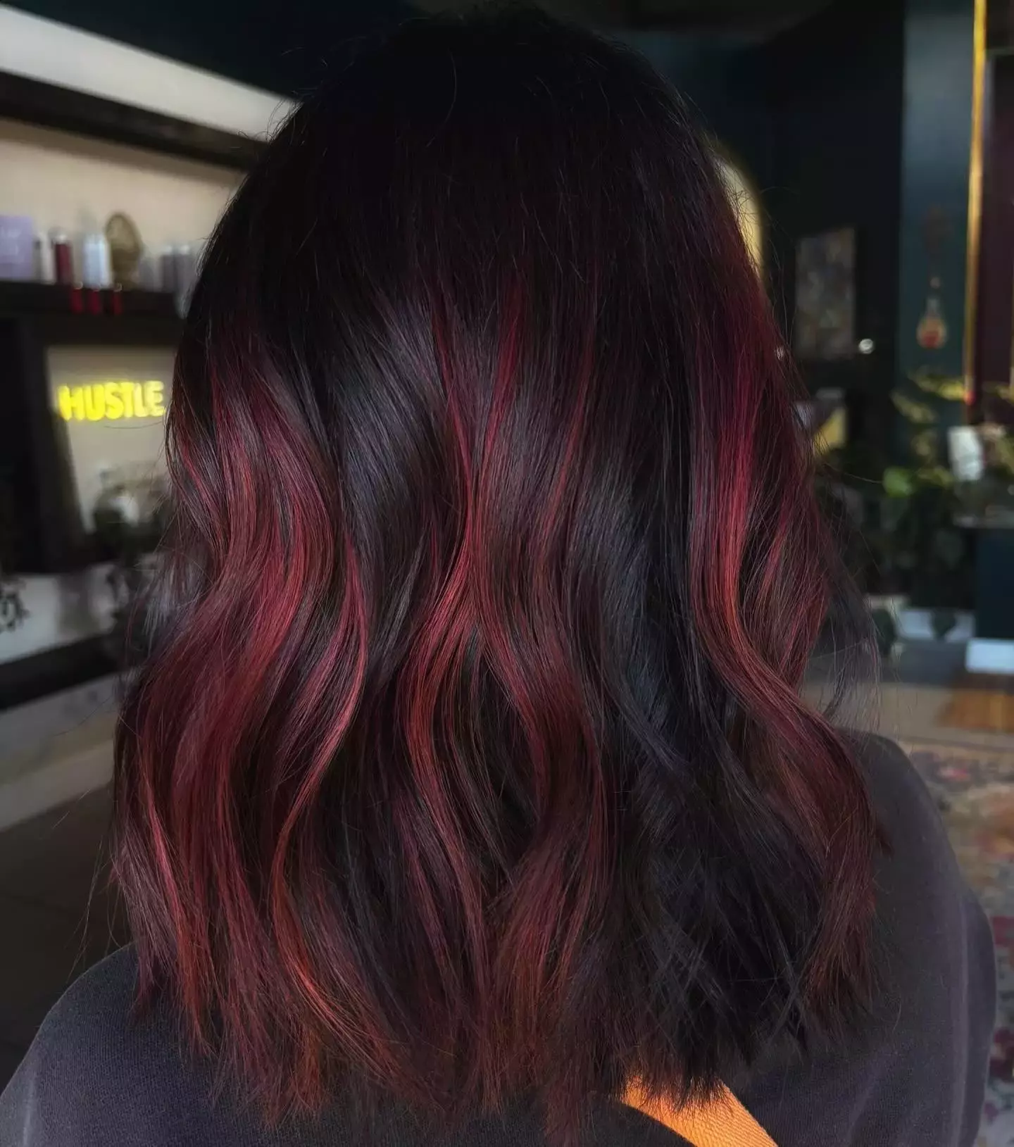 Black Hair With Cherry Highlights