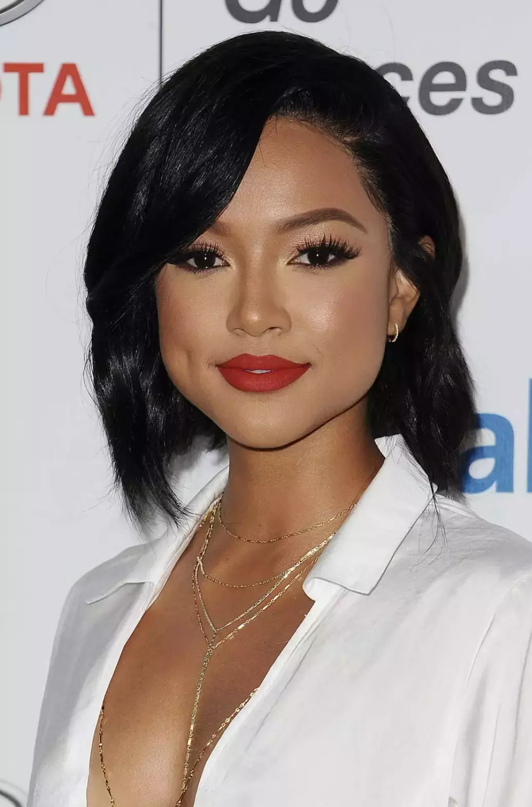 Karrueche Trans Winged Liner And Red Lips For Christmas