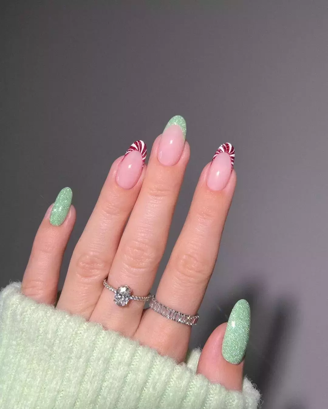 Mint Candy Cane Nail Design