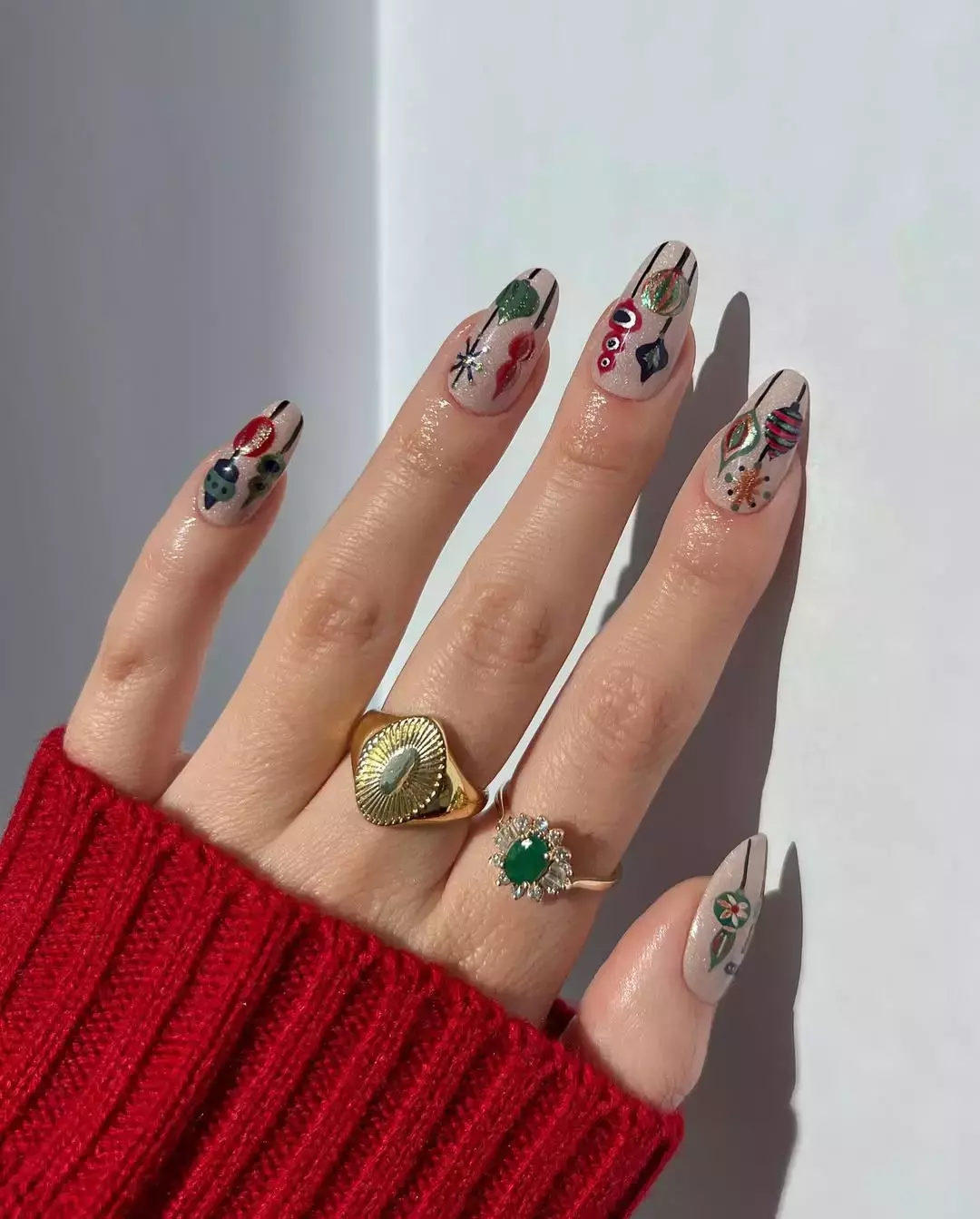 Shimmery Christmas Ornament Nails