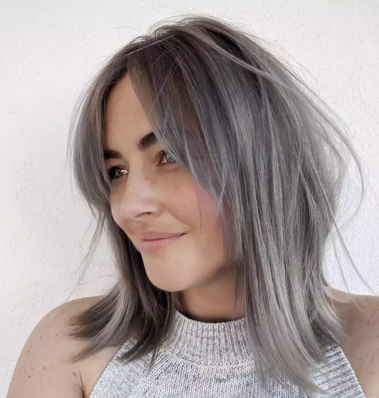 This Layered Gray Hair Color Look