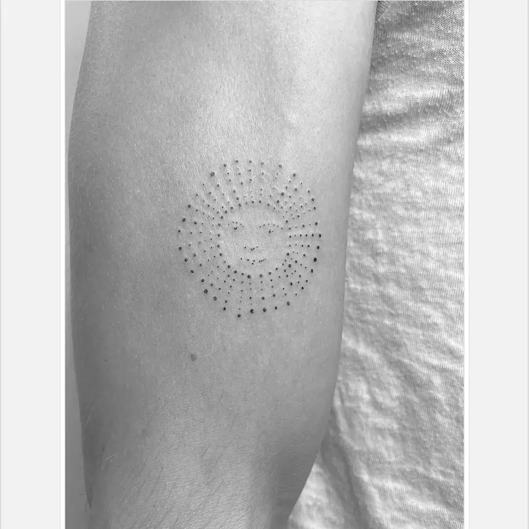 This Stick And Poke Sun Sagittarius Tattoo