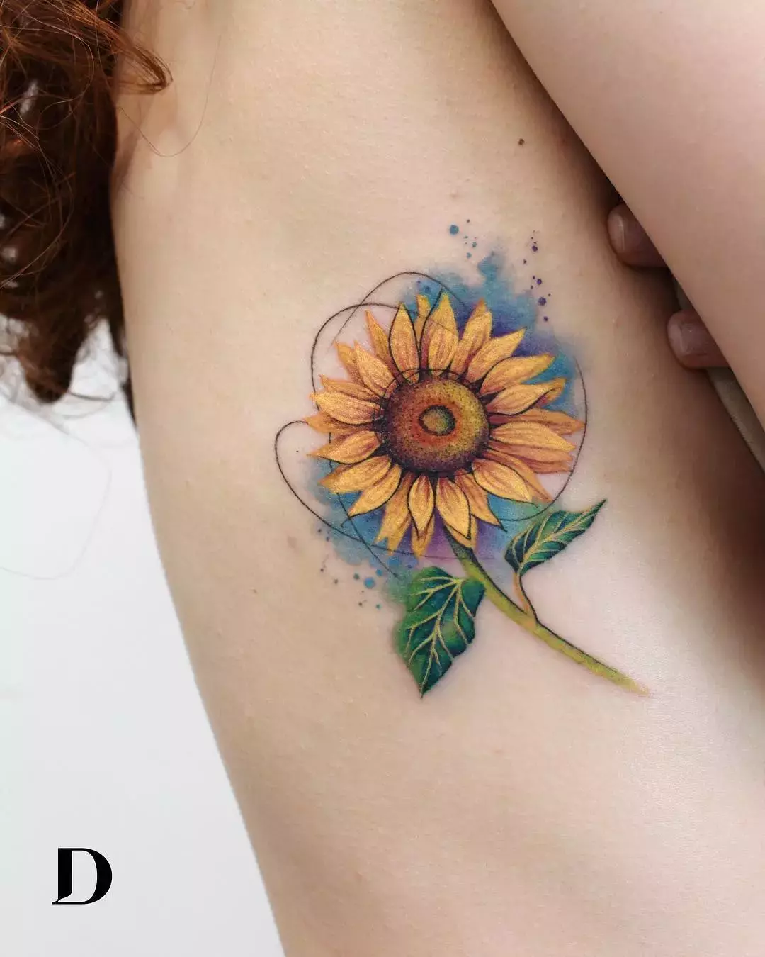 Watercolor Sunflower Tattoo