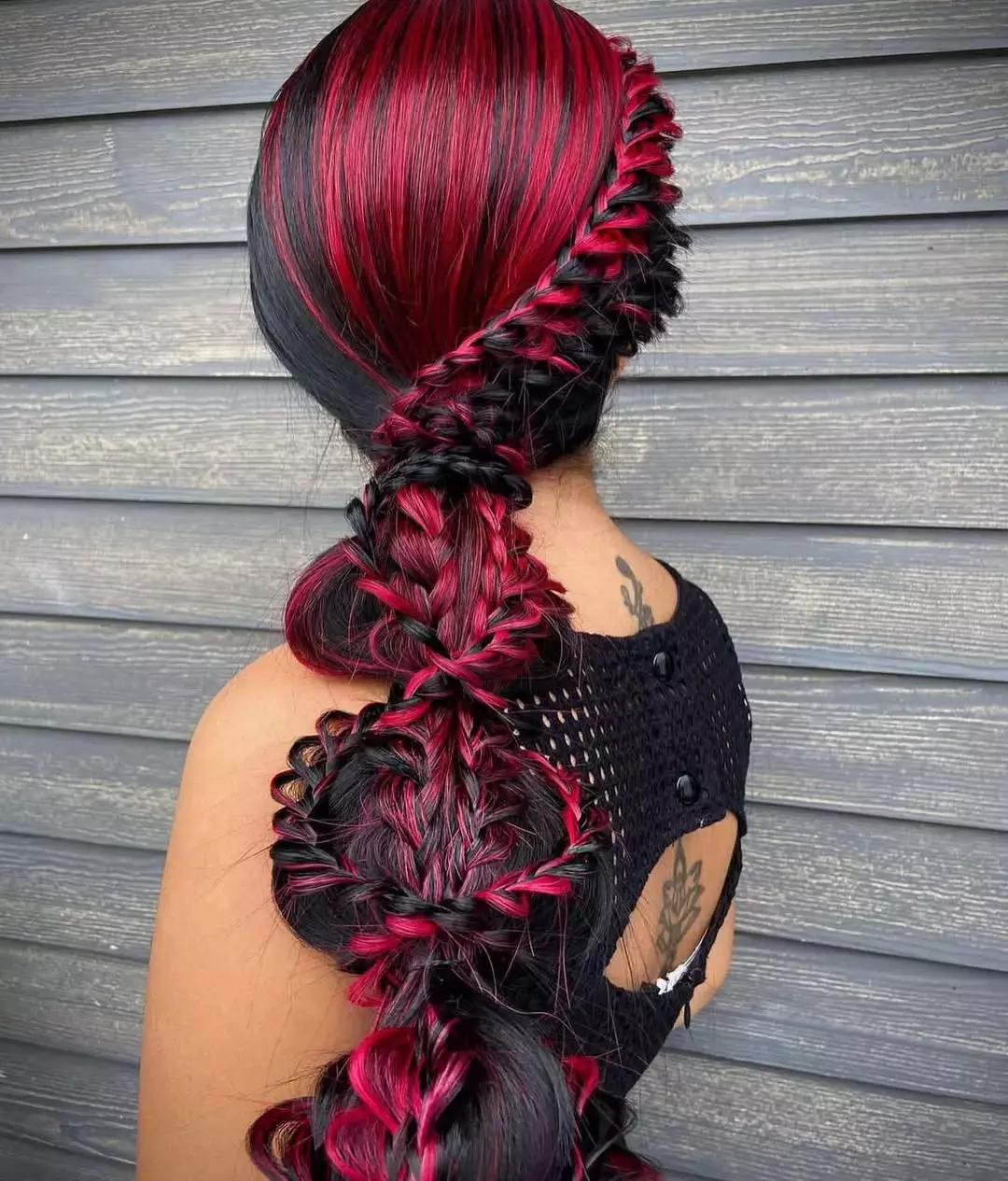 Black Hair With Cherry Highlights