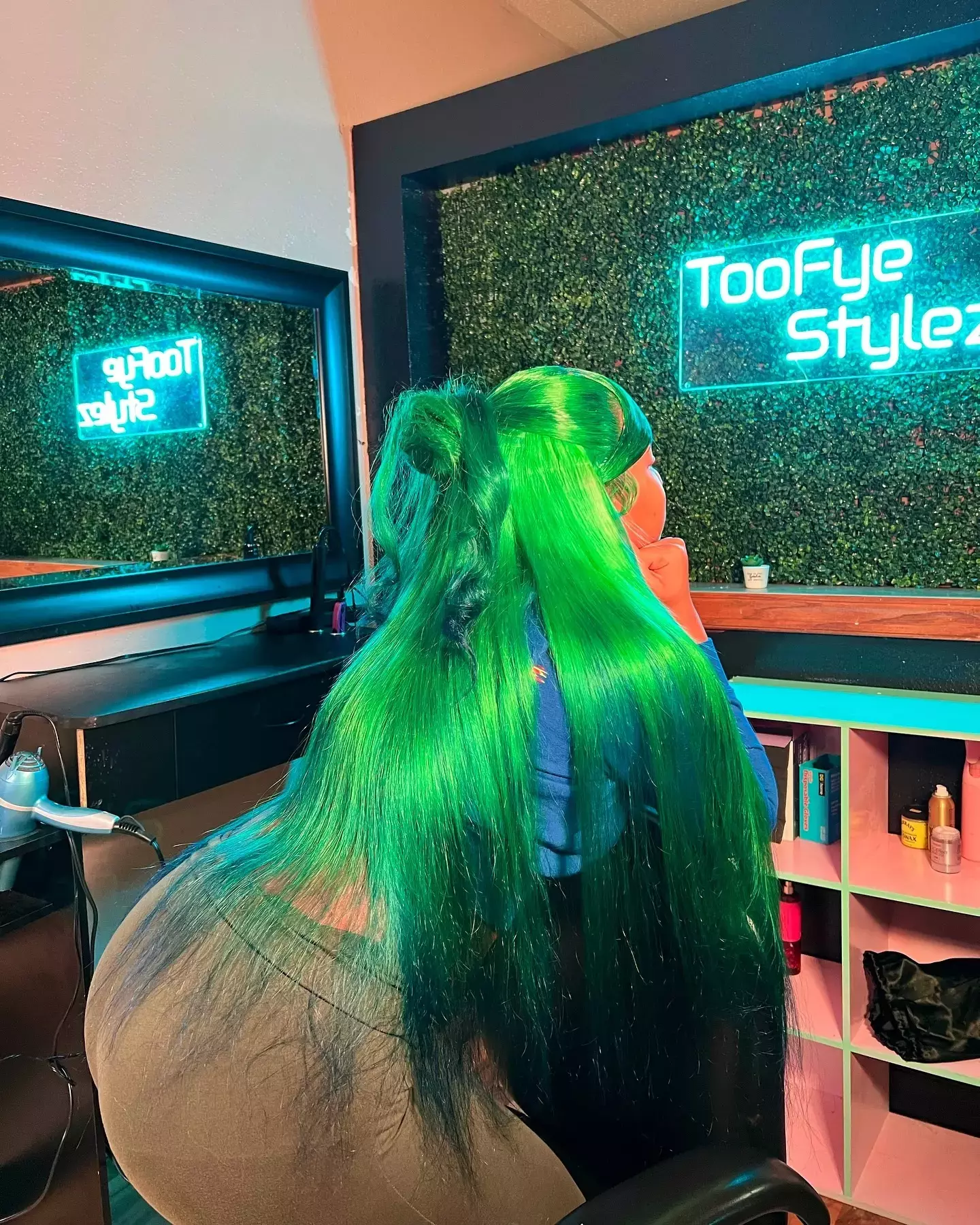 Neon Green Fantasy Ponytails