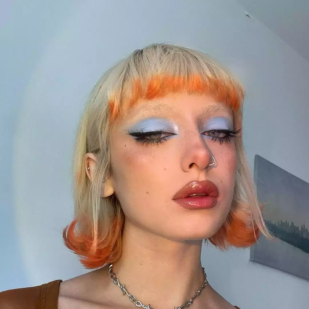 Neon Orange Bangs With Blonde Base