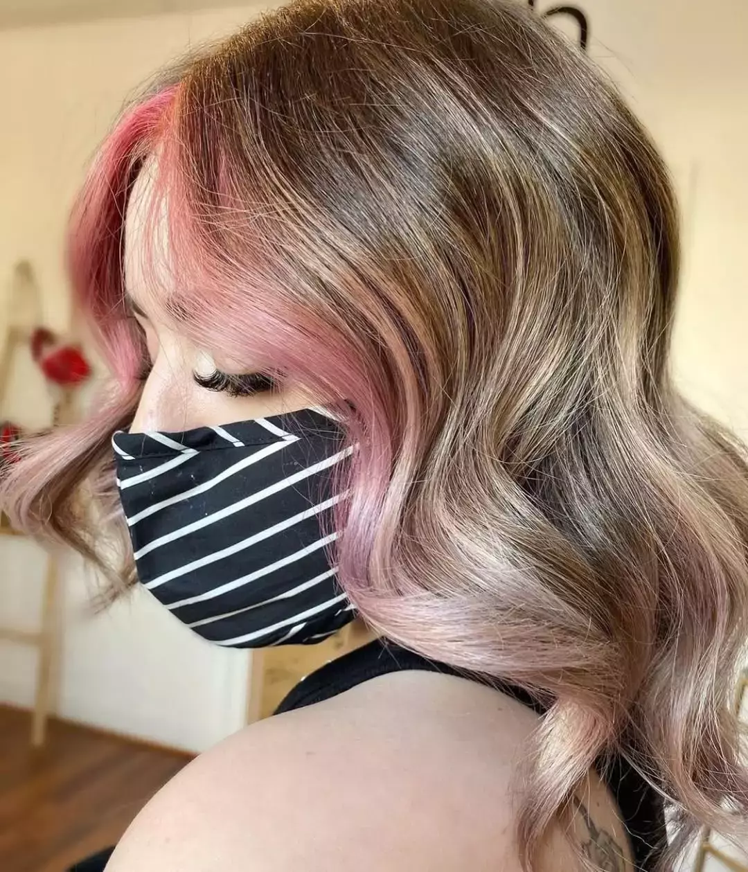 Pink Brunette And Honey Highlights