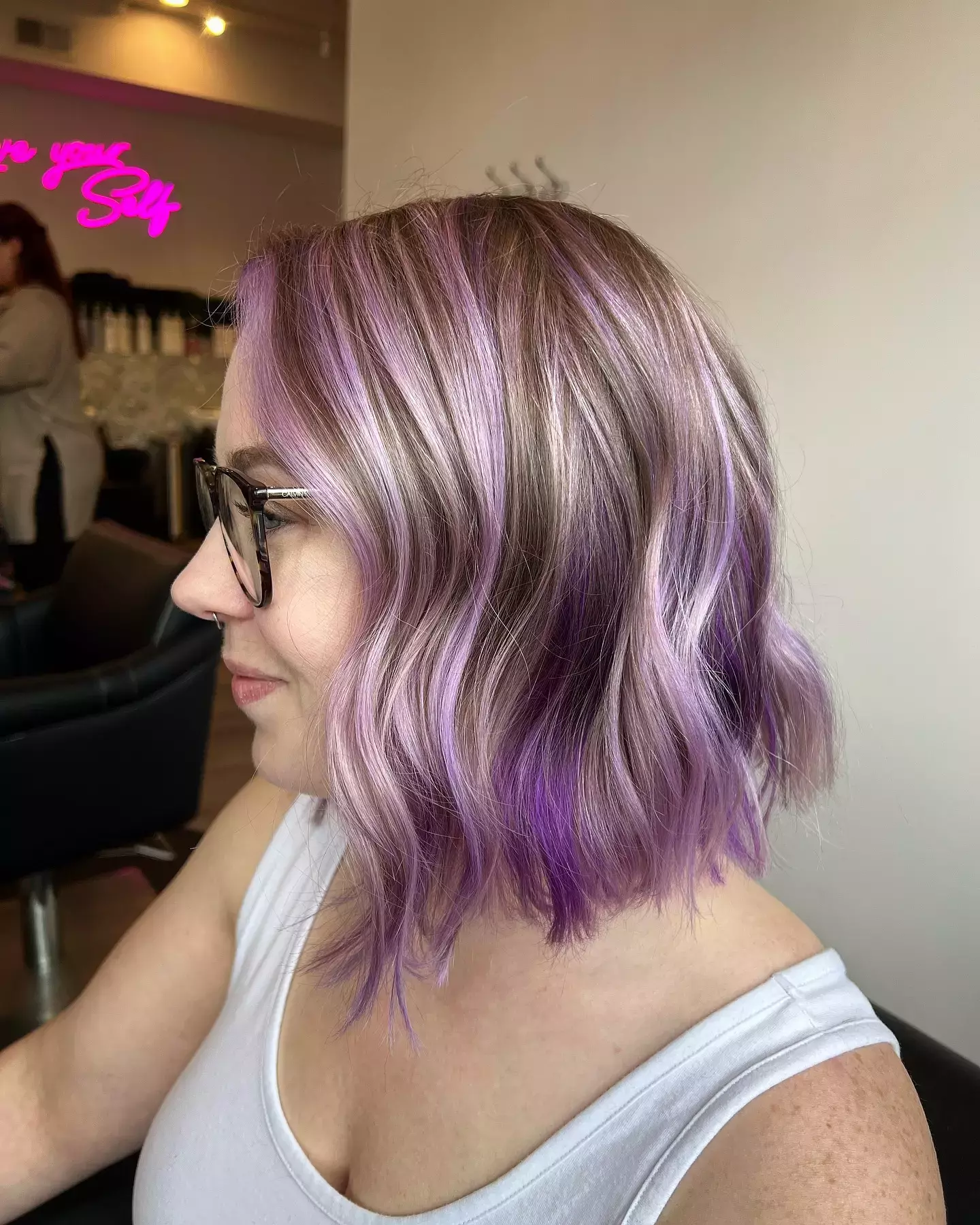 Lavender With Subtle Brunette Roots